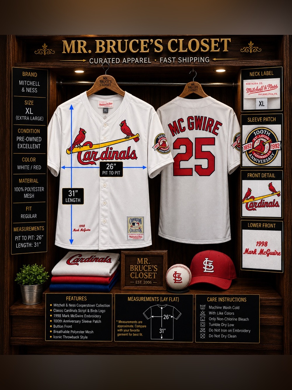 Mitchell & Ness White and Red St. Louis Cardinals McGwire #25 Jersey
